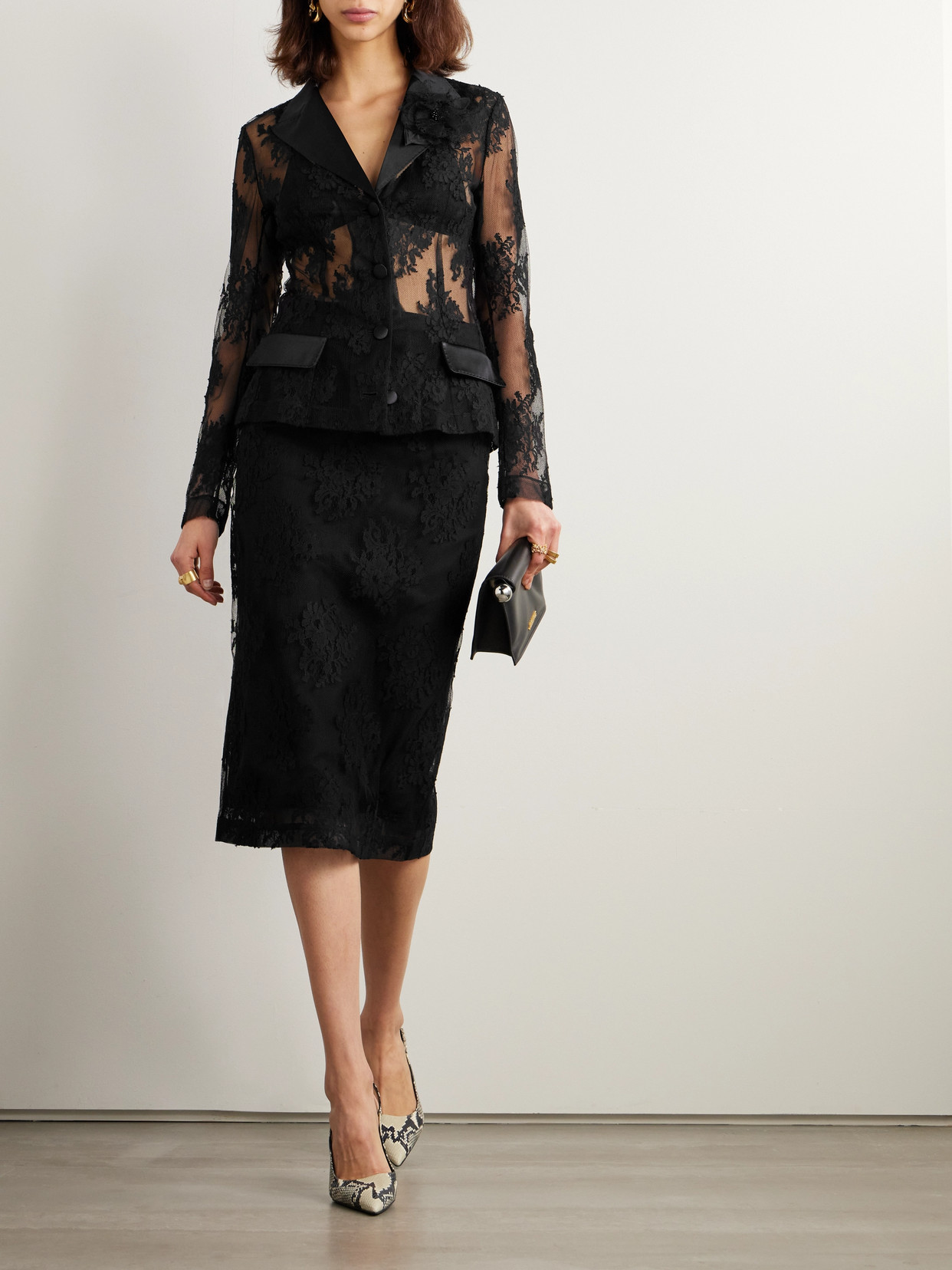 Dolce & Gabbana Appliquéd Satin-trimmed Cotton-blend Chantilly Lace Jacket In Black