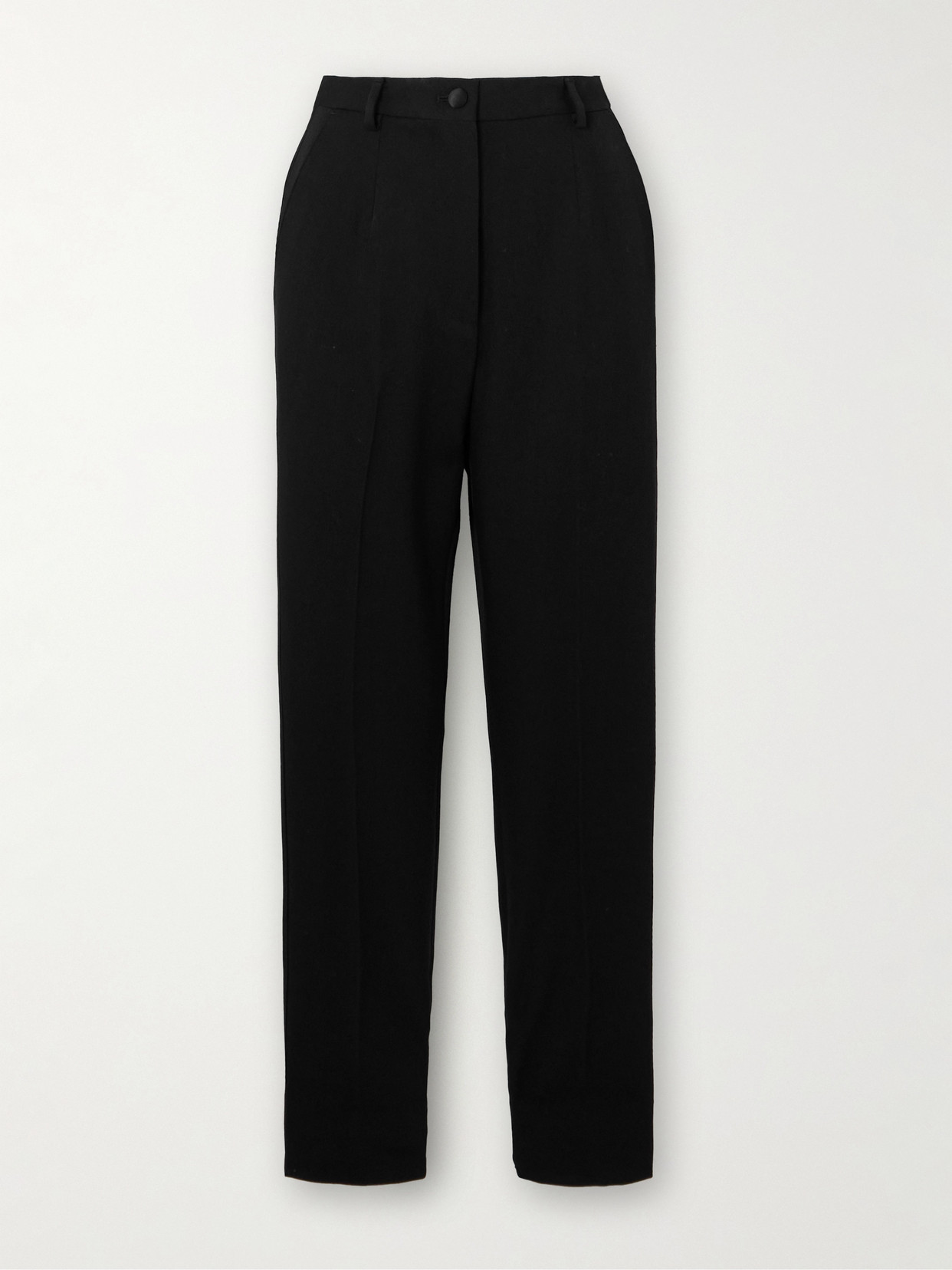 Dolce & Gabbana Cropped Silk Satin-trimmed Wool-blend Gabardine Slim-leg Pants In Black