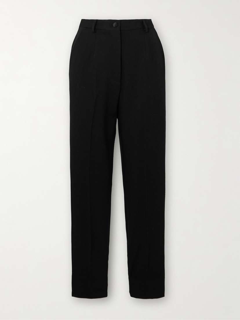 Dolce & Gabbana Cropped Silk Satin-trimmed Wool-blend Gabardine Slim-leg Pants
