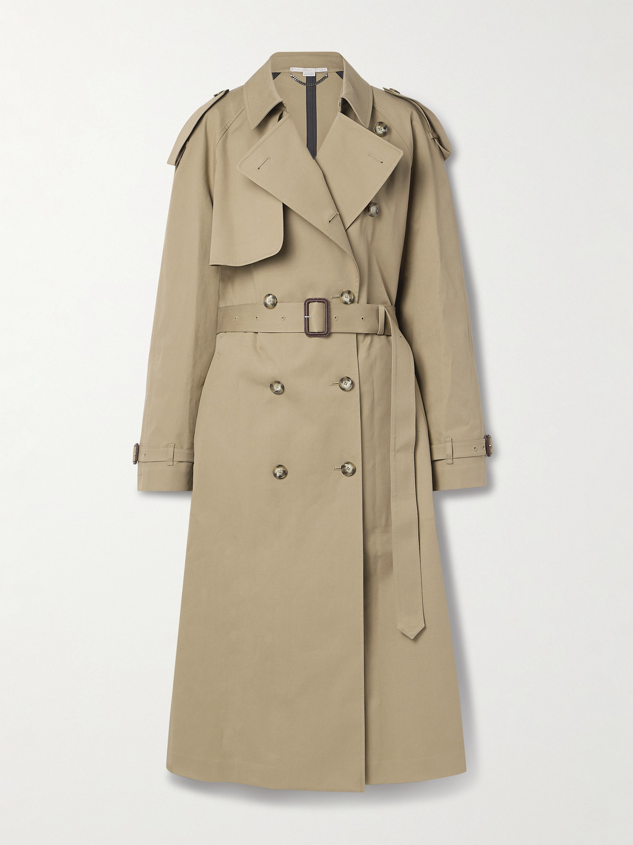 Shop Stella Mccartney Belted Double-breasted Cotton-gabardine Trench Coat In Green