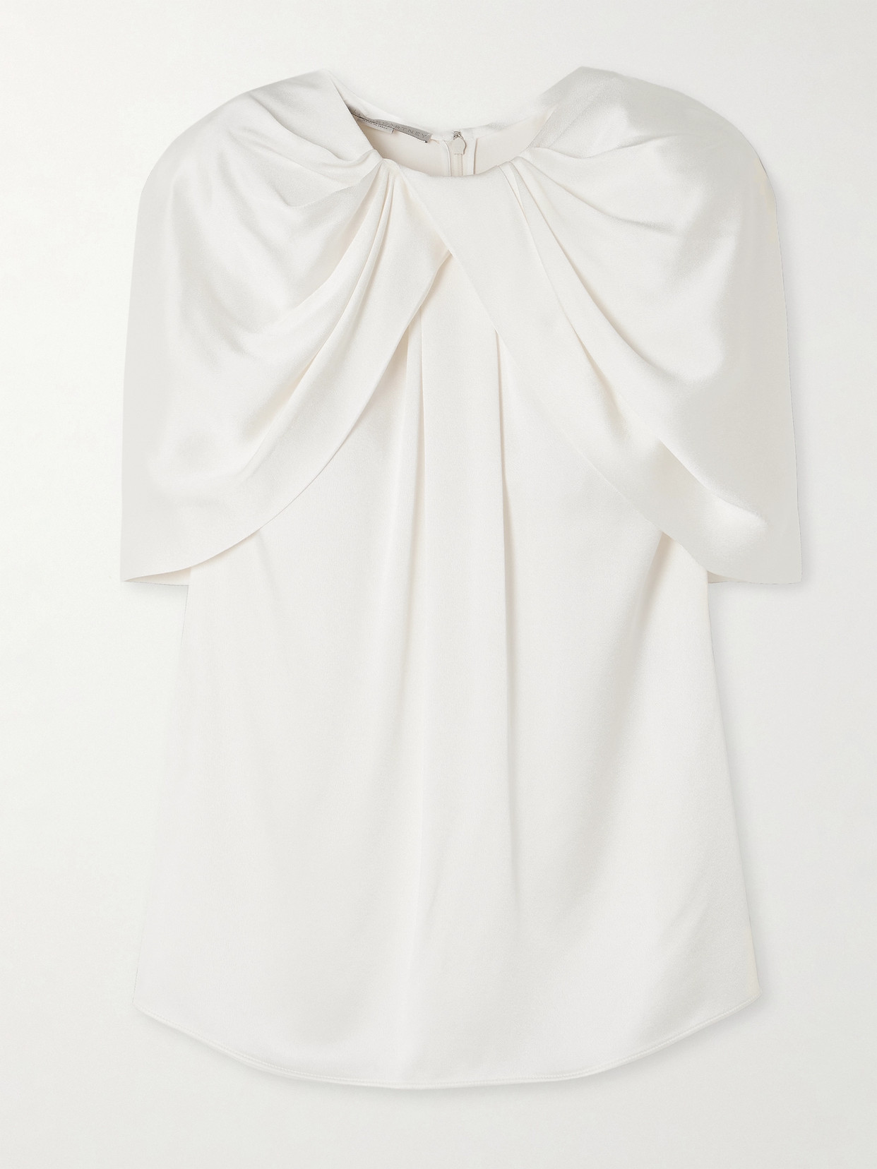 Stella McCartney - Asymmetric Cape-effect Draped Satin Blouse - White