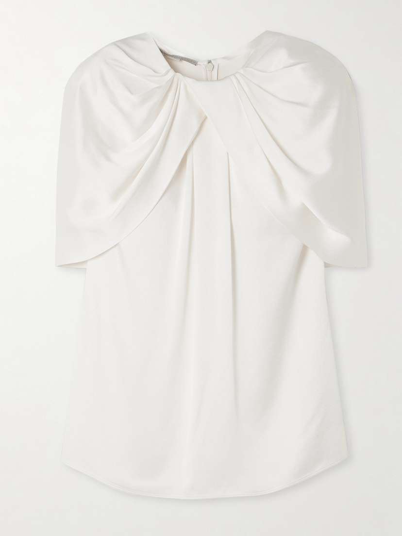 Stella McCartney Asymmetric Cape-effect Draped Satin Blouse