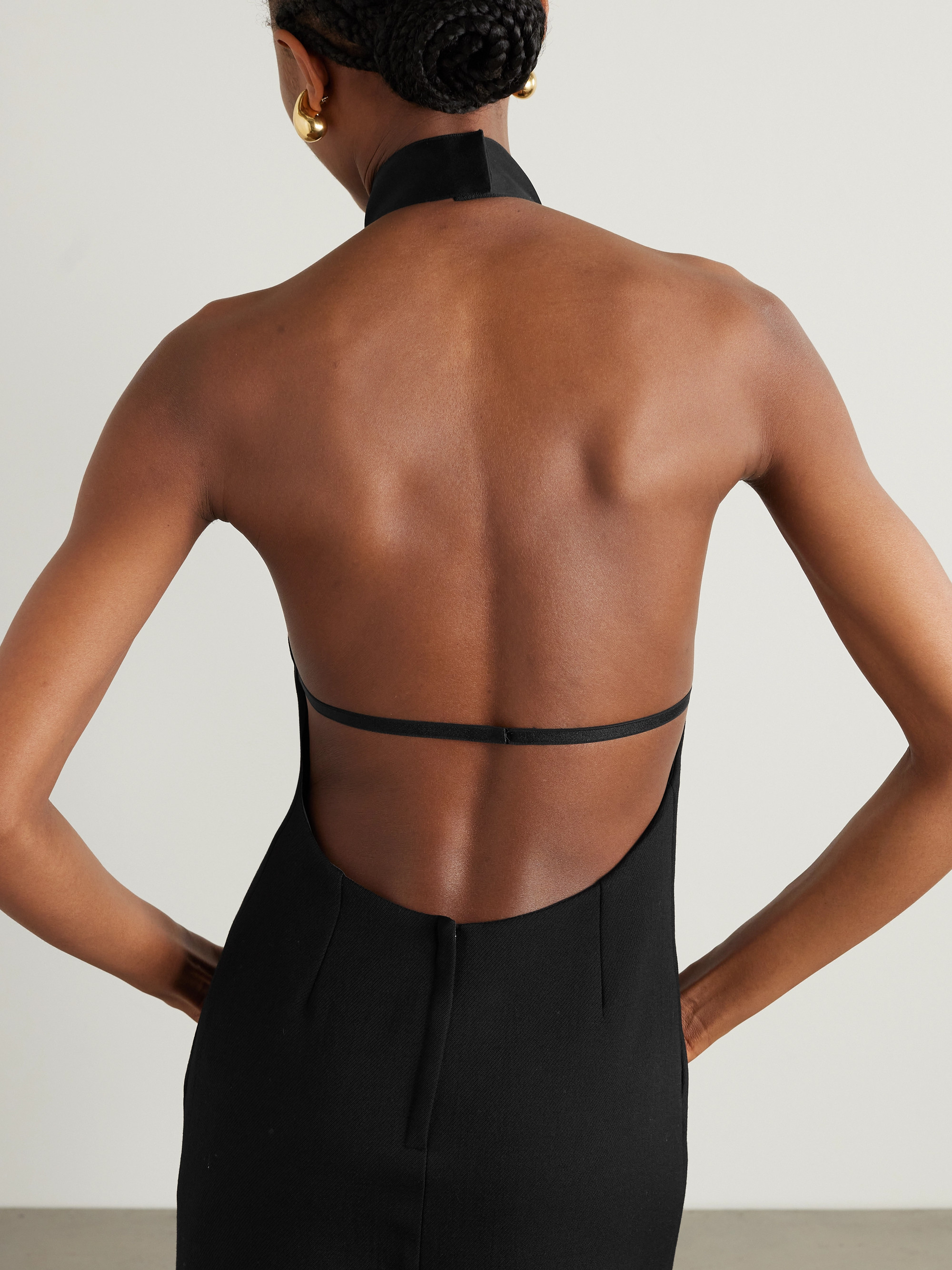 Dolce&Gabbana Appliquéd wool-crepe halterneck mini dress