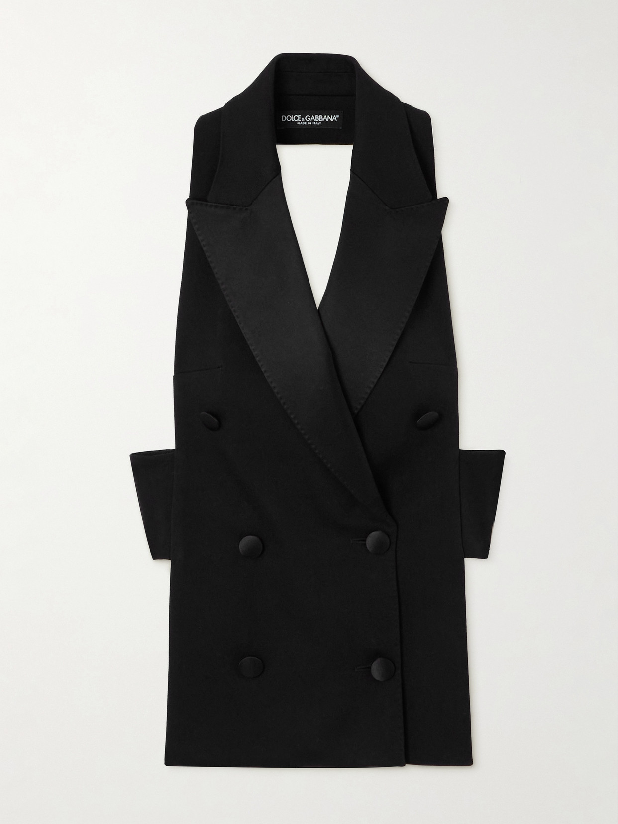 Dolce & Gabbana Double-breasted Satin-trimmed Wool-blend Gabardine Halterneck Vest In Black