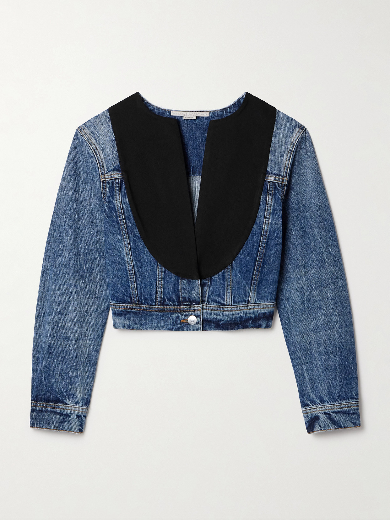 Stella Mccartney + Net Sustain Cropped Cotton-blend Faille-paneled Organic Denim Jacket In Blue