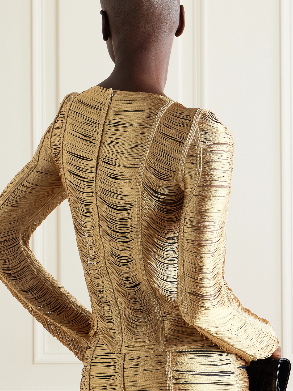 Tom Ford Fringed Open-knit Top In Gold