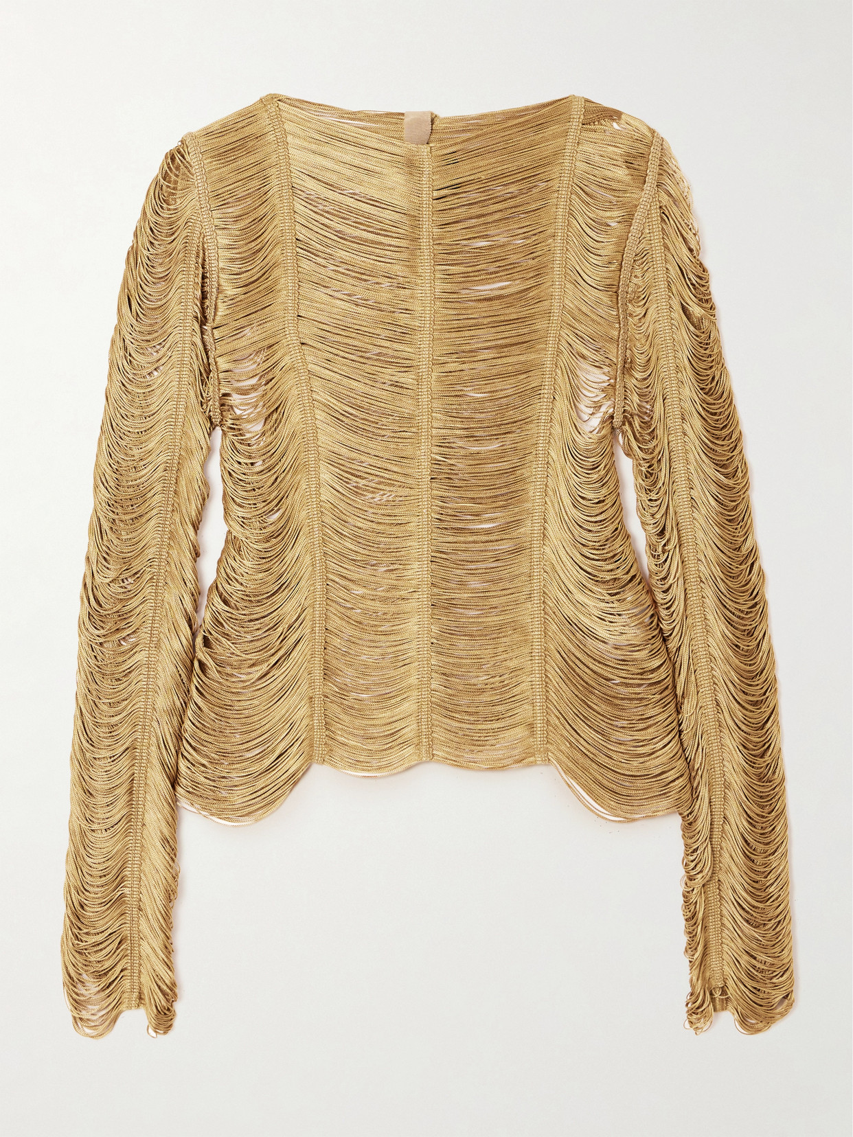 Tom Ford Fringed Open-knit Top In Gold