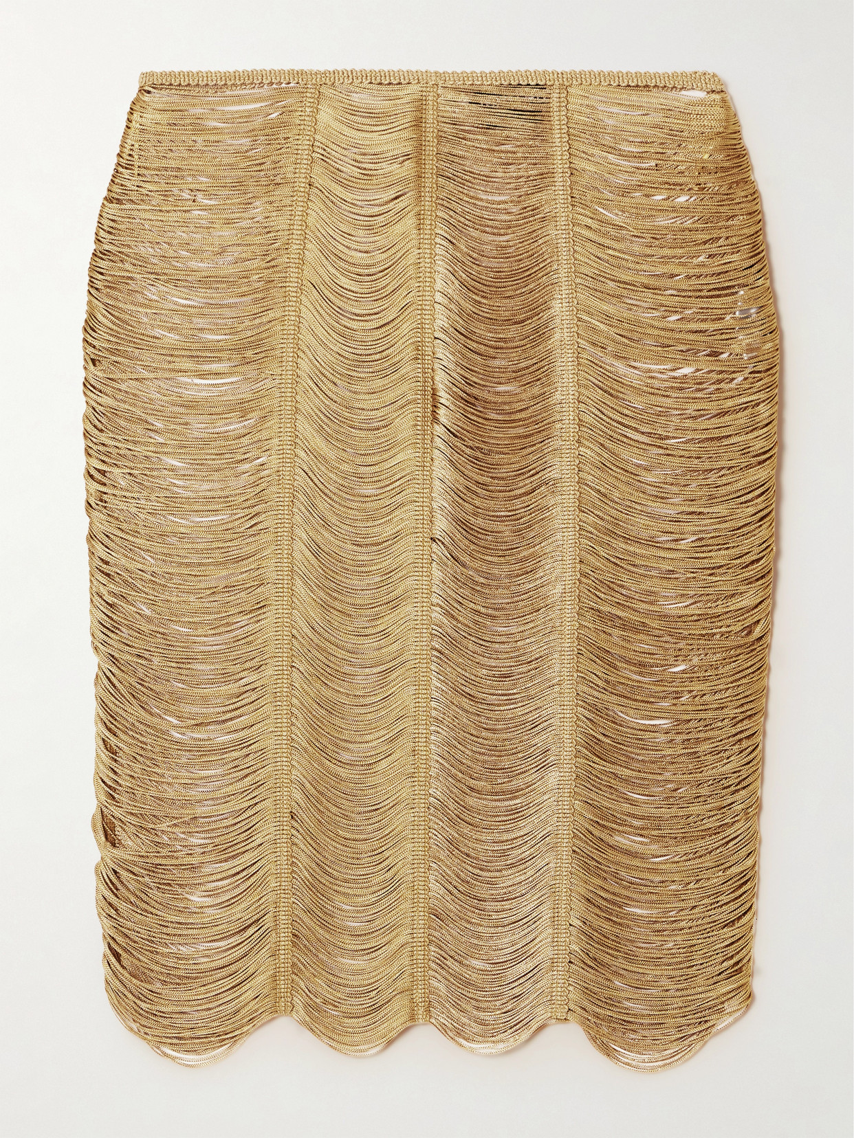 Tom Ford Fringed Open-knit Midi Skirt In Gold