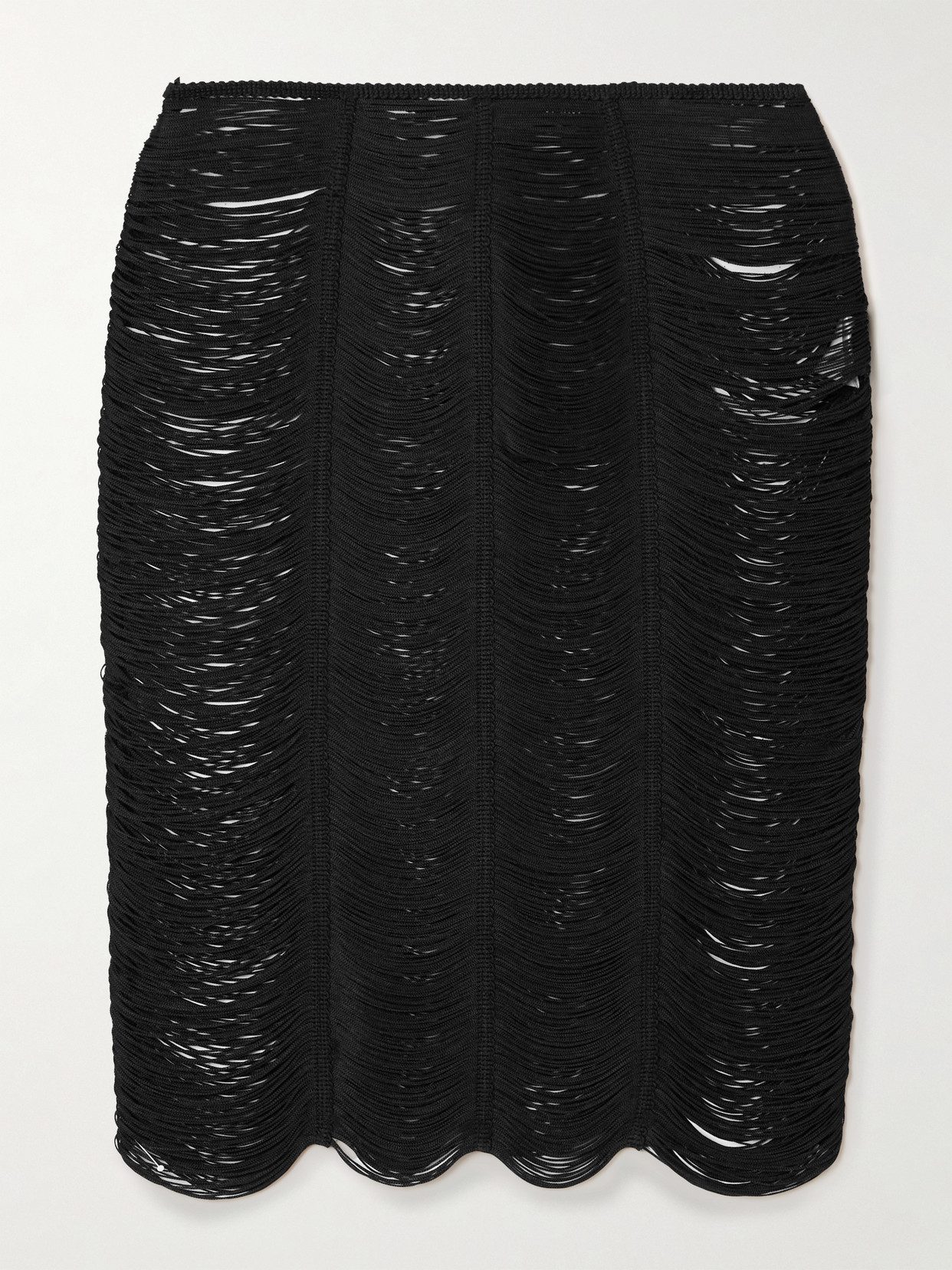 Tom Ford Fringed Open-knit Midi Skirt In Black