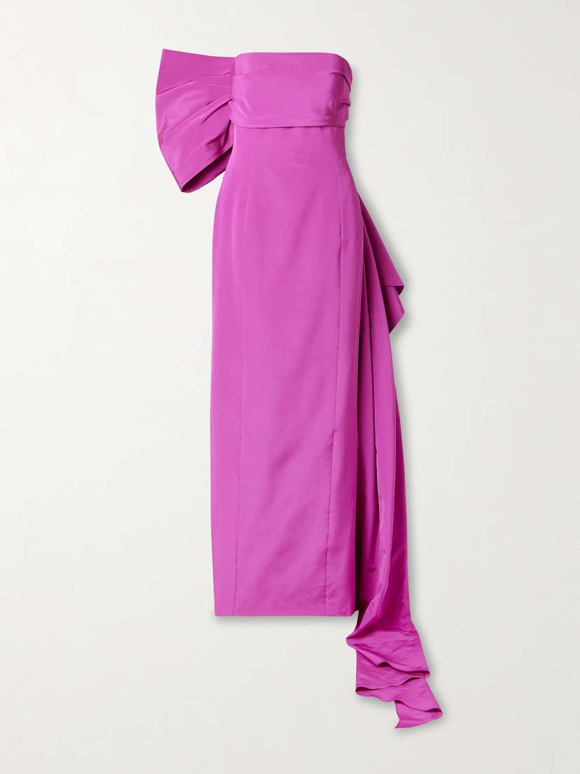 Oscar de la Renta Bow-embellished Strapless Cotton-blend Faille Gown