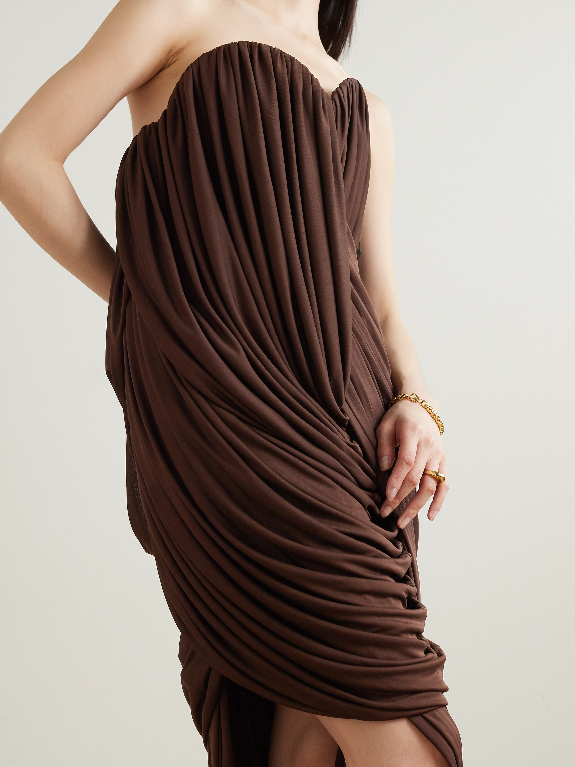 Loewe Strapless draped gathered jersey midi dress