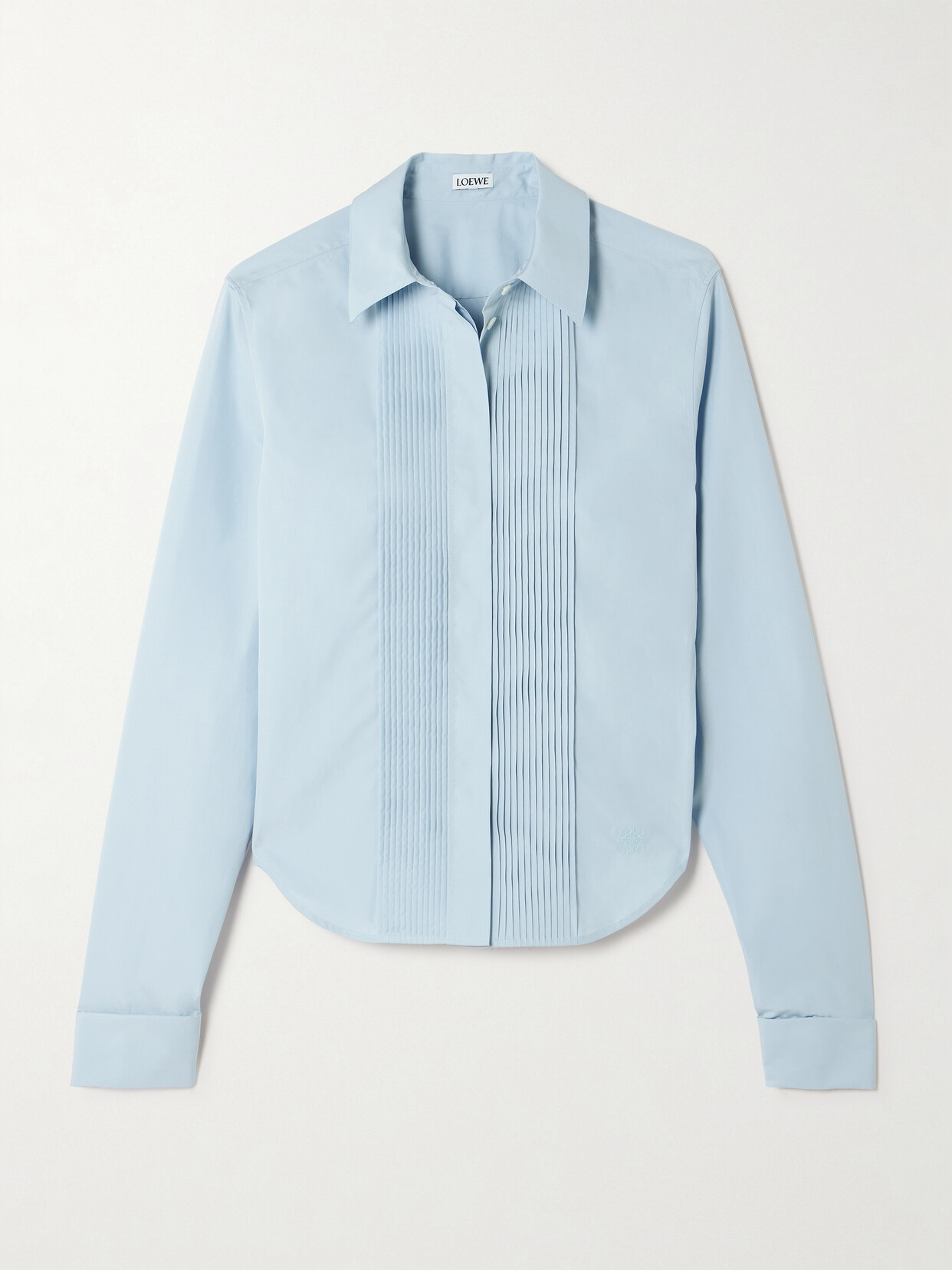 Loewe Pintucked Embroidered Cotton-poplin Shirt In Blue