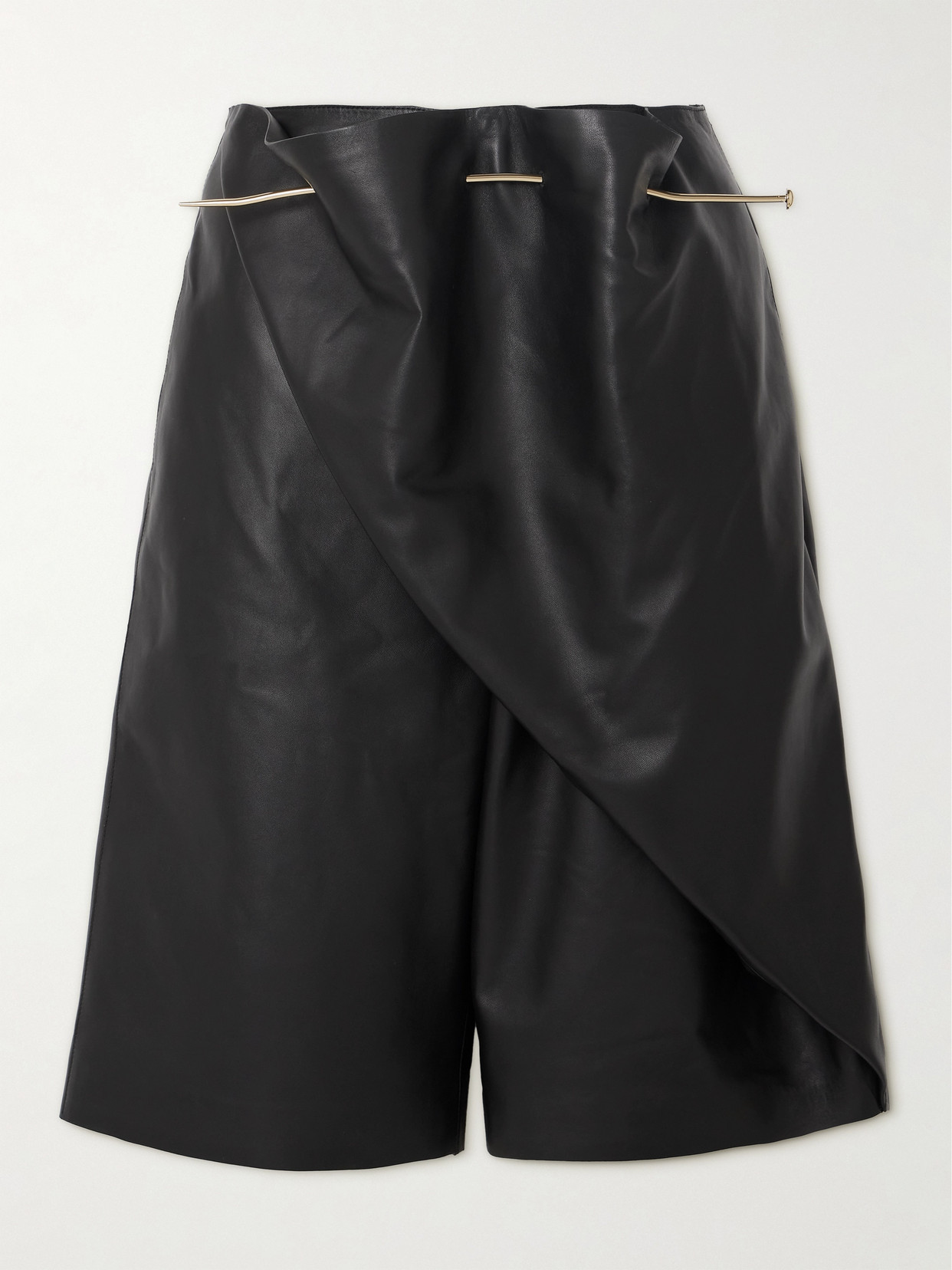 Loewe Embellished Draped Leather Shorts In Black