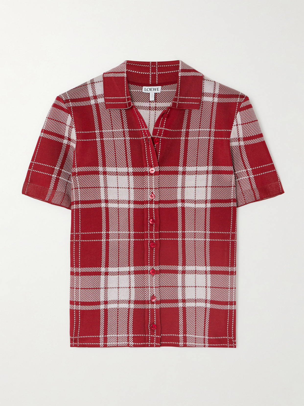 Shop Loewe Cropped Checked Silk-blend Jacquard Polo Shirt In Red