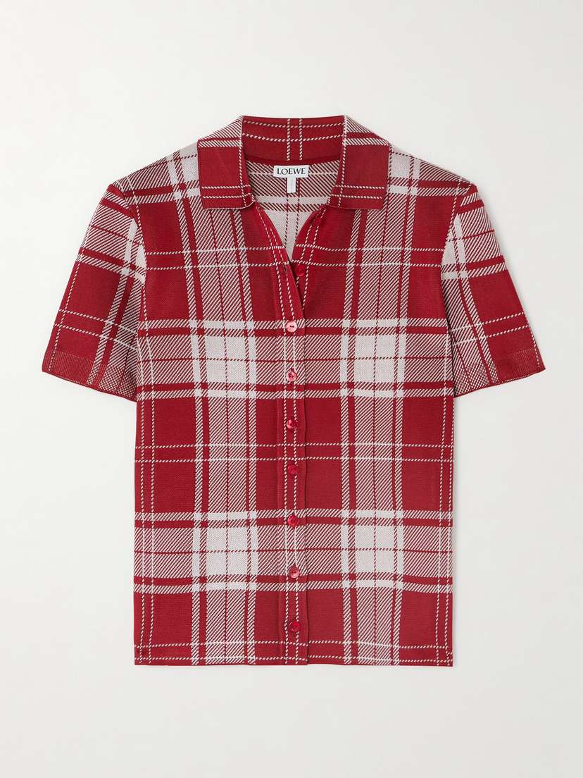 Loewe — Cropped checked silk-blend jacquard polo shirt