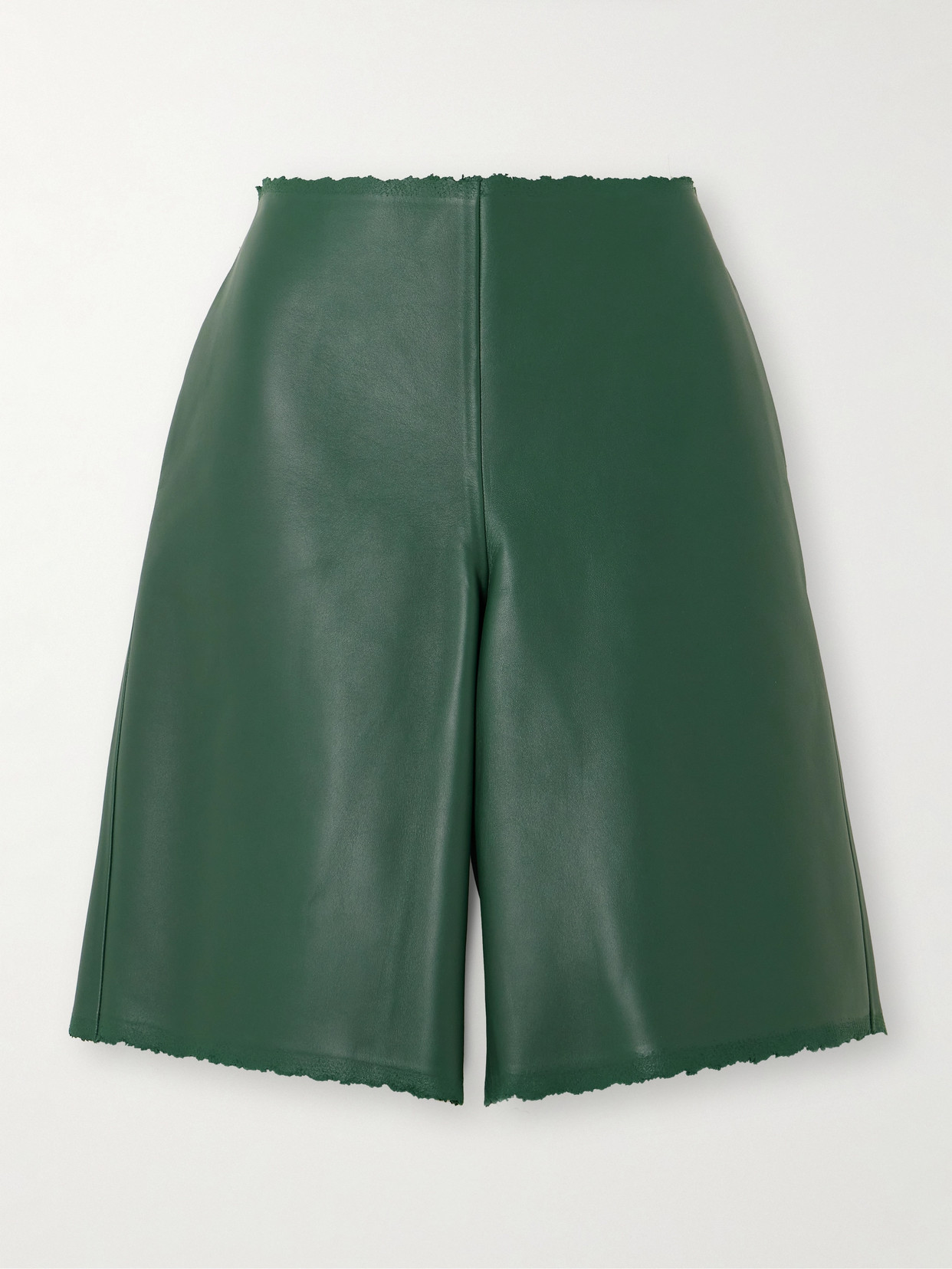 Loewe Distressed Leather Shorts In Green