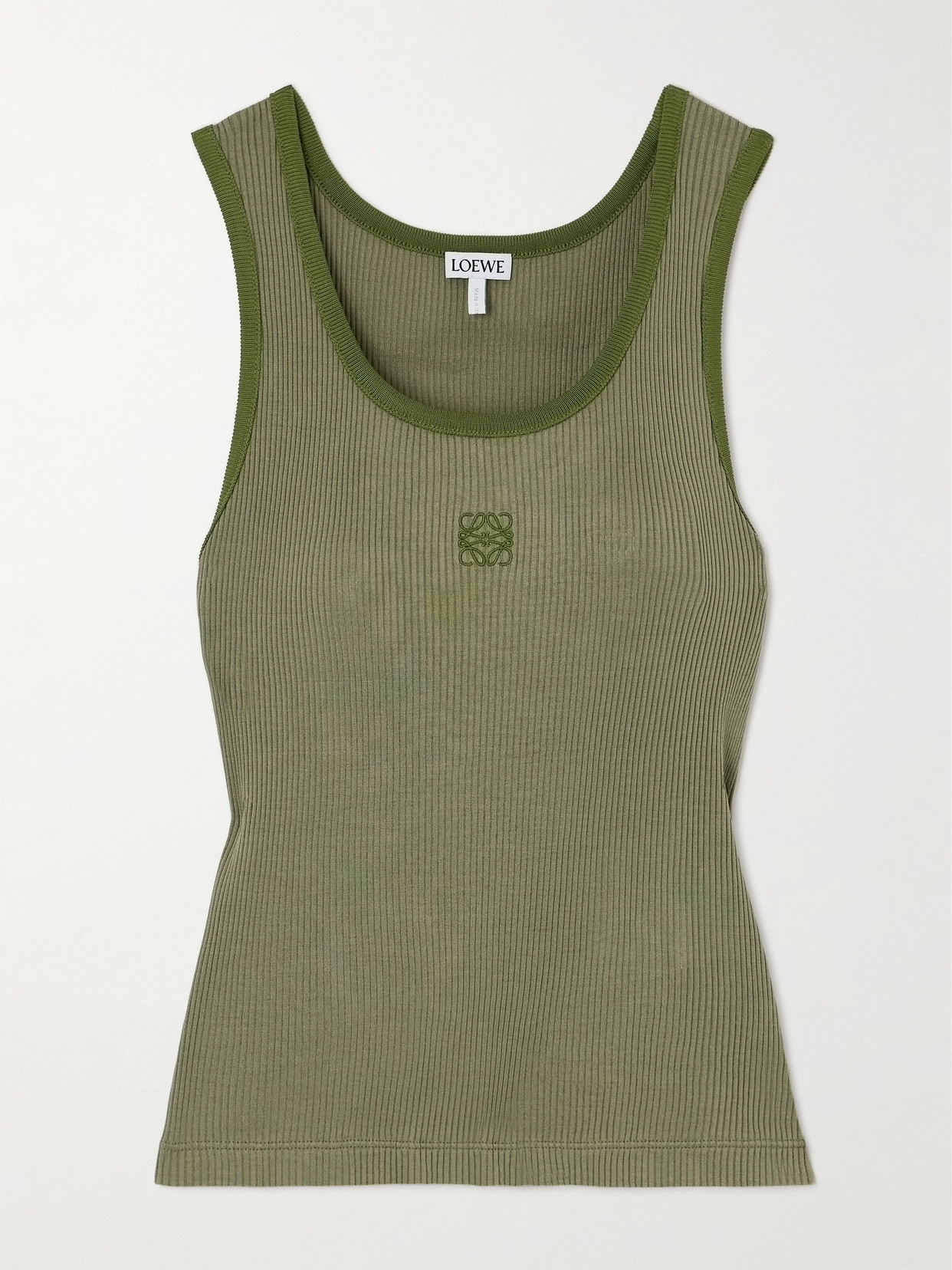 Loewe Embroidered Ribbed Silk Tank In Green