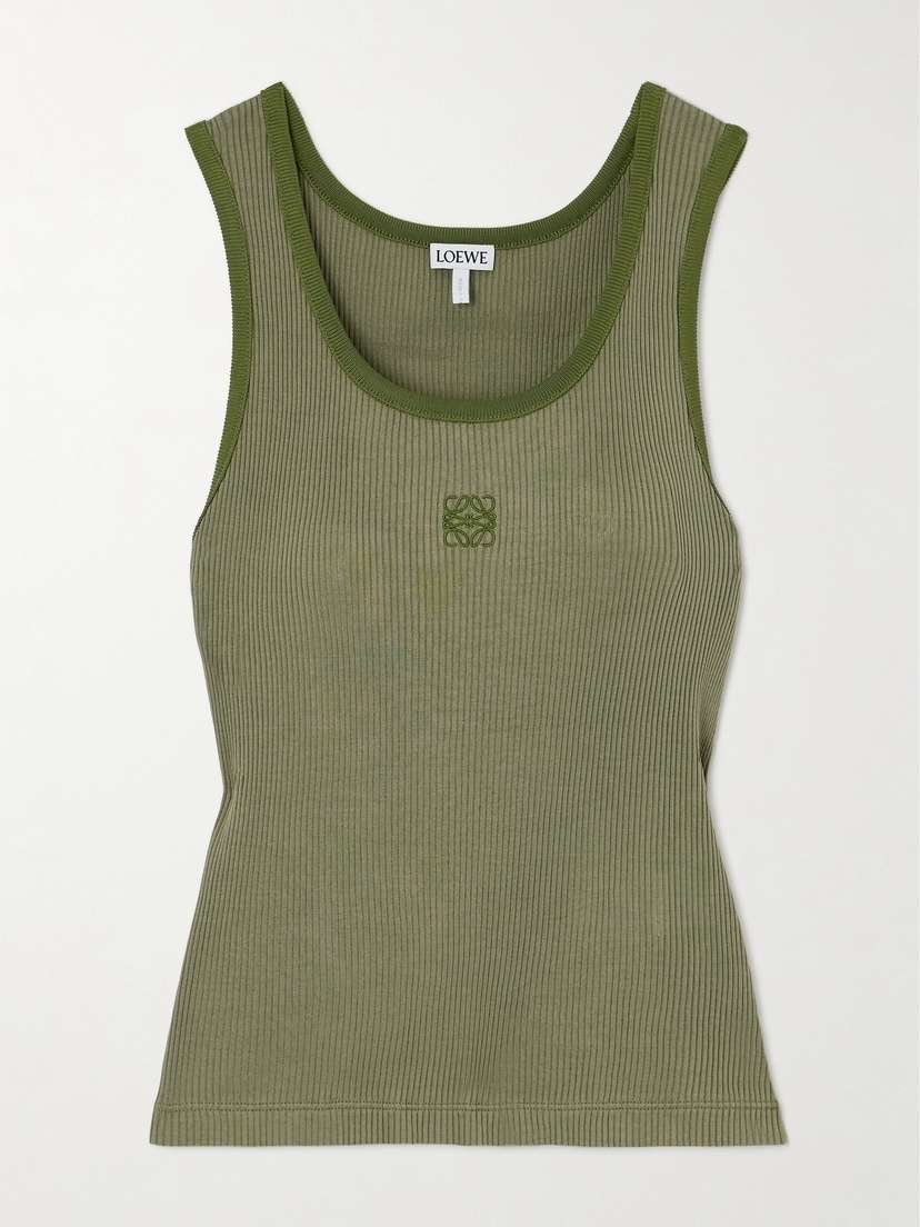 Loewe Embroidered Ribbed Silk Tank