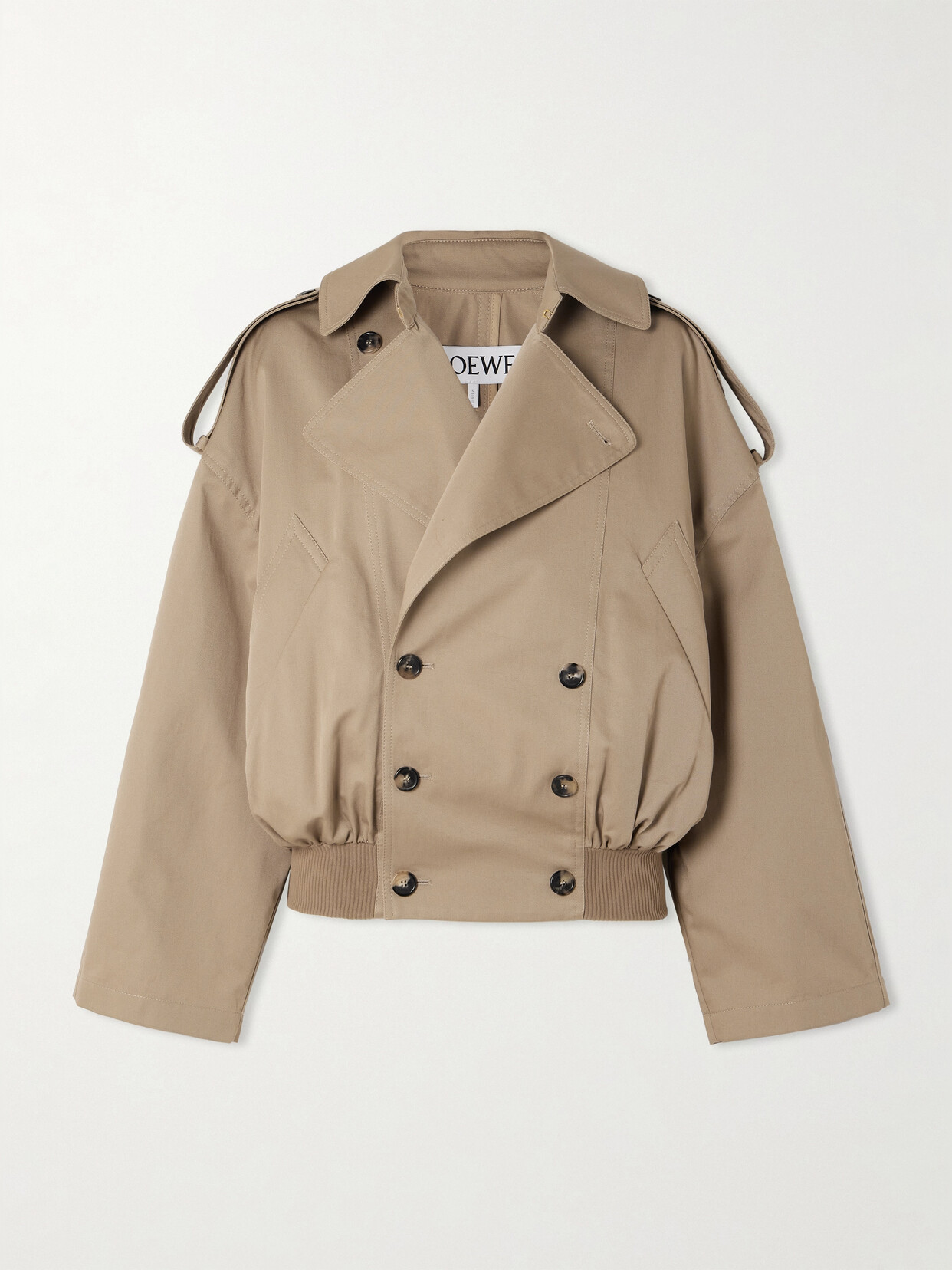 Loewe Cropped Double-breasted Cotton-gabardine Jacket In Brown