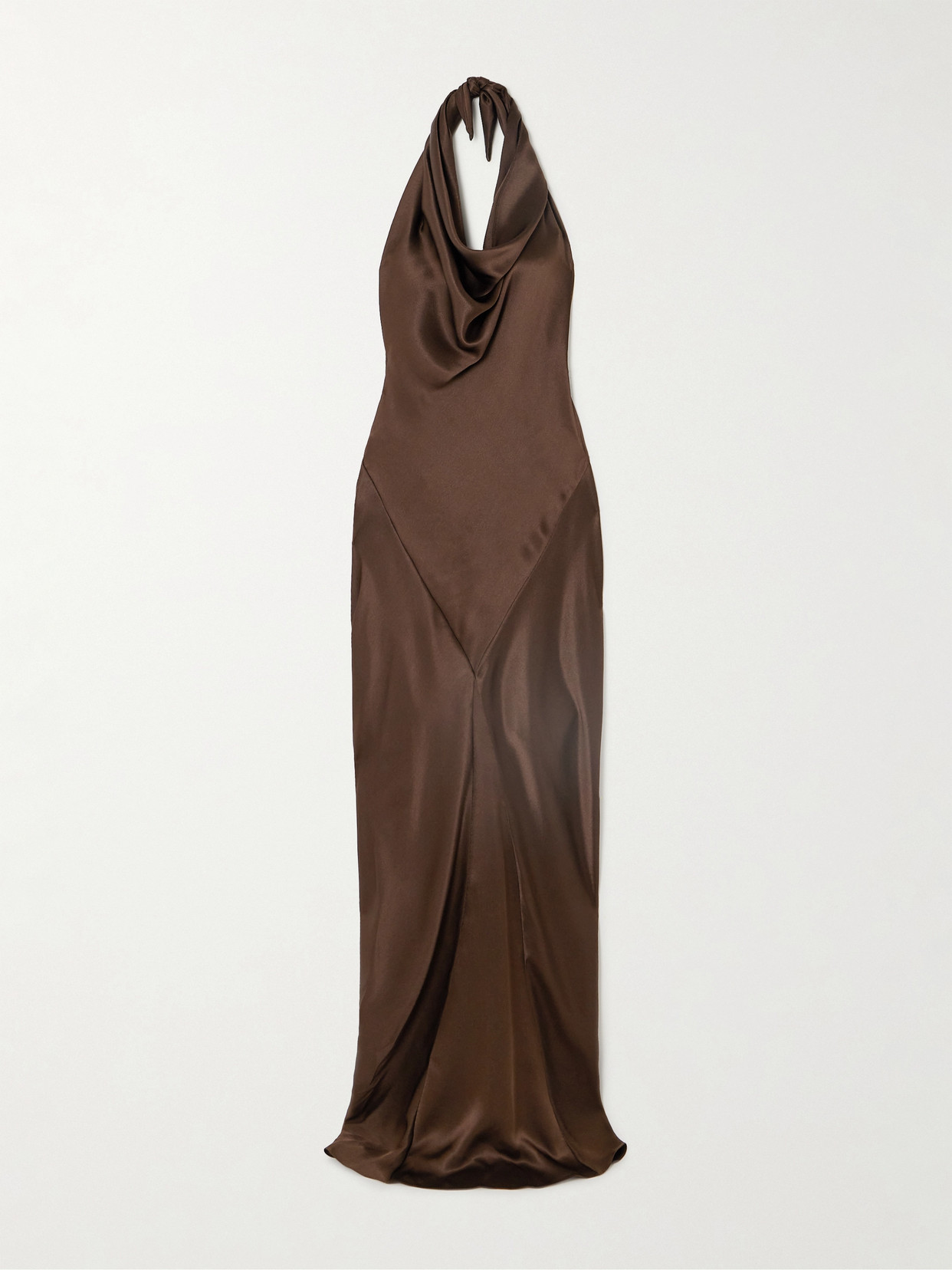 Loewe Halterneck Silk Satin Maxi Dress In Brown