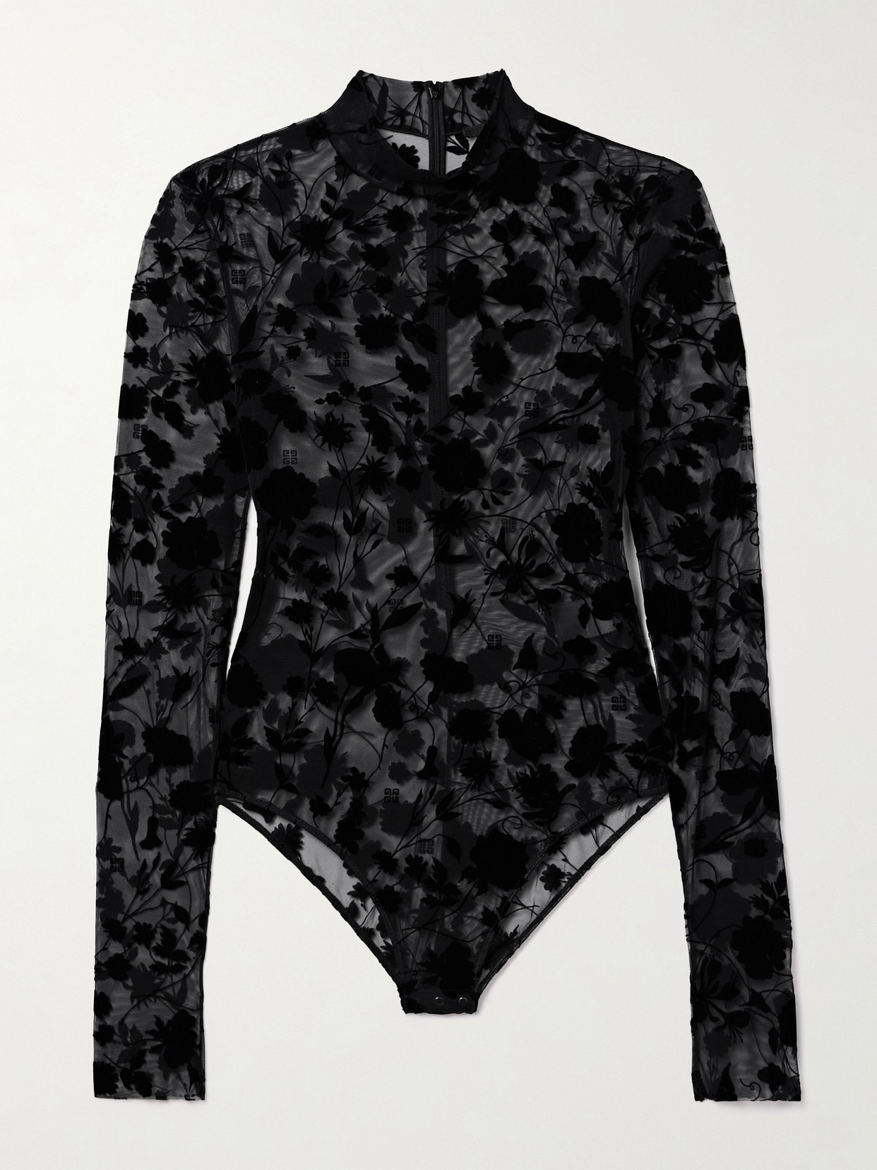 Givenchy - Flocked Stretch-tulle Turtleneck Bodysuit - Black