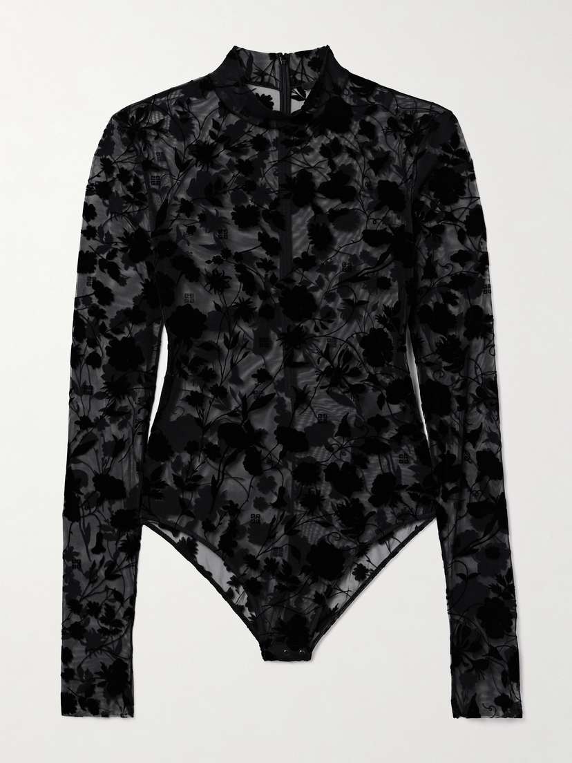 Givenchy Flocked Stretch-tulle Turtleneck Bodysuit - x large