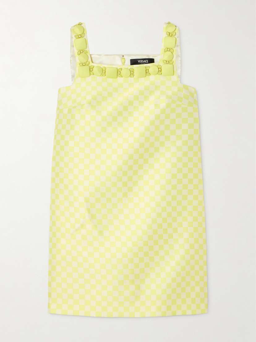 Versace Embellished Checked Satin Mini Dress