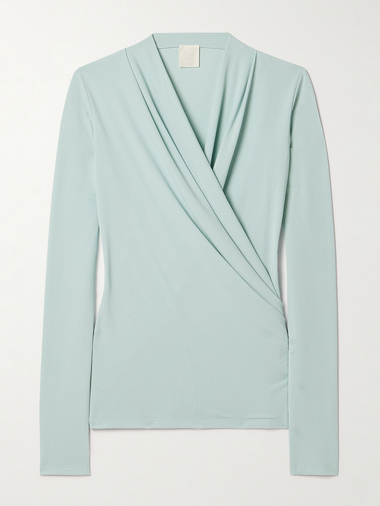 Shop Givenchy Draped Wrap-effect Stretch-crepe Top In Blue