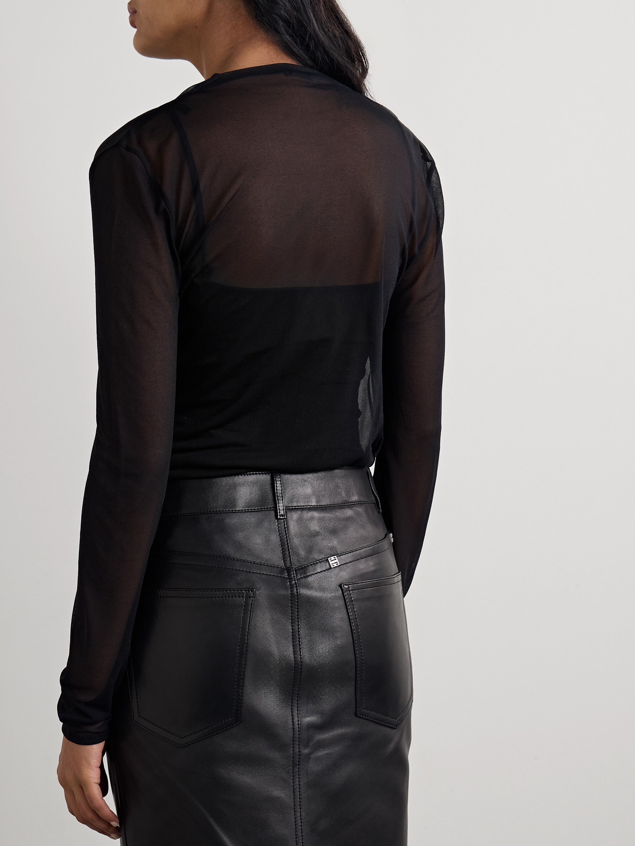 Shop Givenchy Draped Wrap-effect Stretch-tulle Top In Black