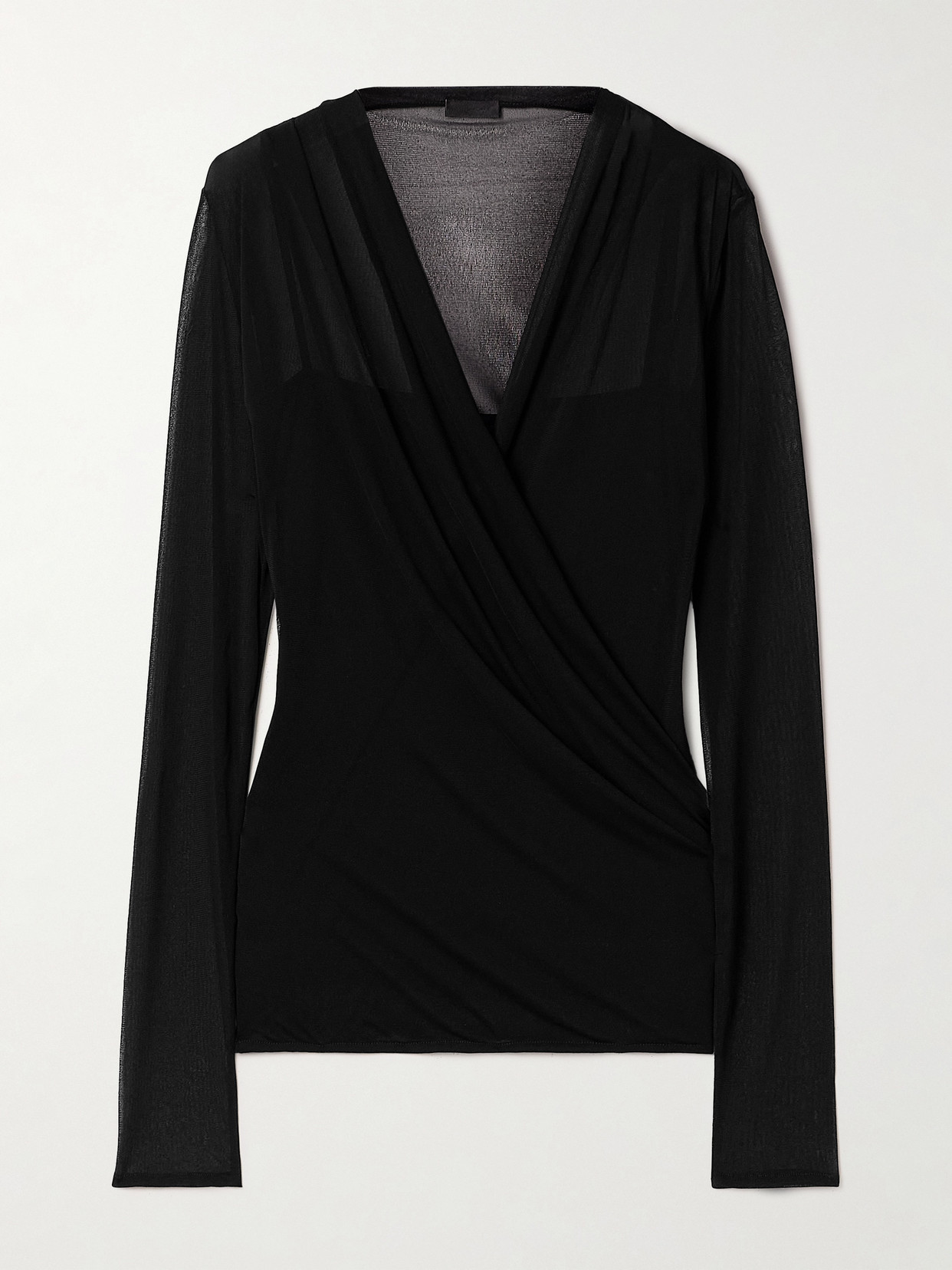 Givenchy Draped Wrap-effect Stretch-tulle Top In Black