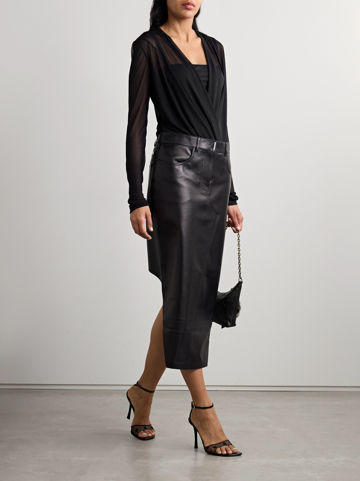 Shop Givenchy Draped Wrap-effect Stretch-tulle Top In Black