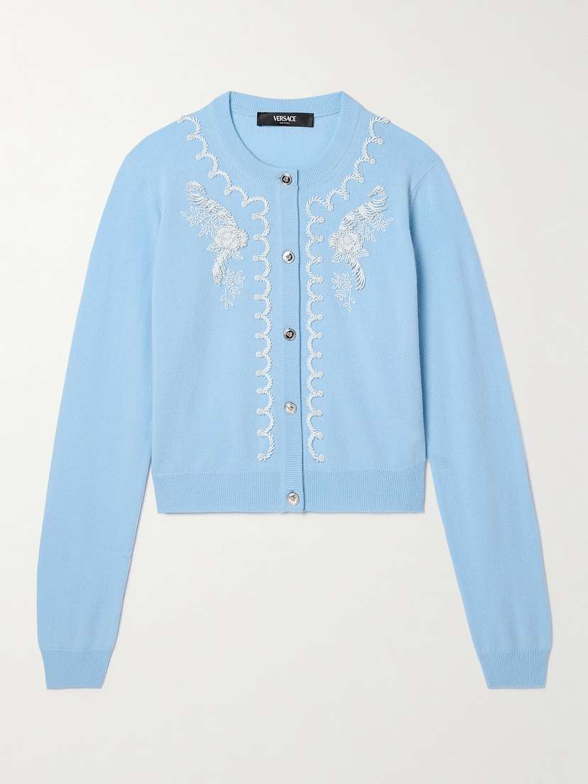 Versace Embroidered Wool And Cashmere-blend Cardigan