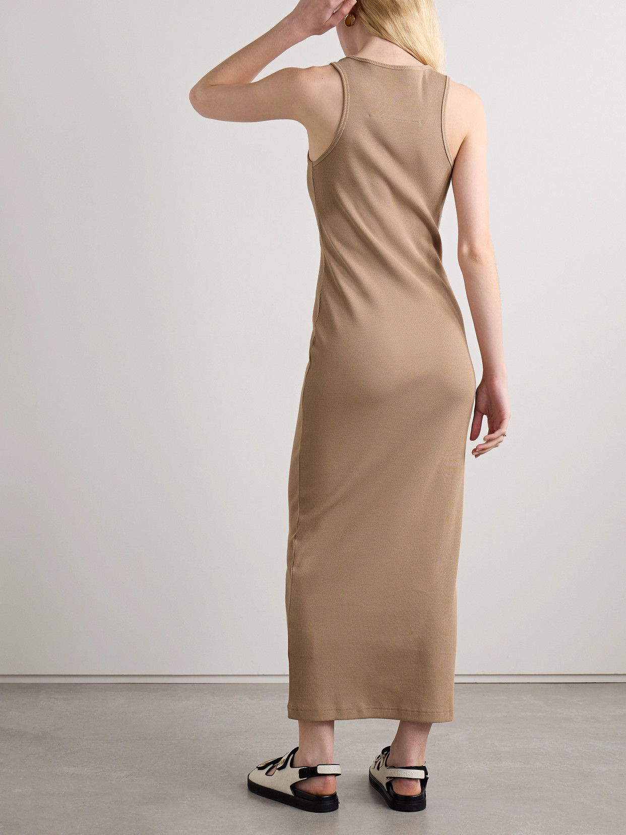 Shop Givenchy Embellished Ribbed Stretch-cotton Midi Dress In Neutrals