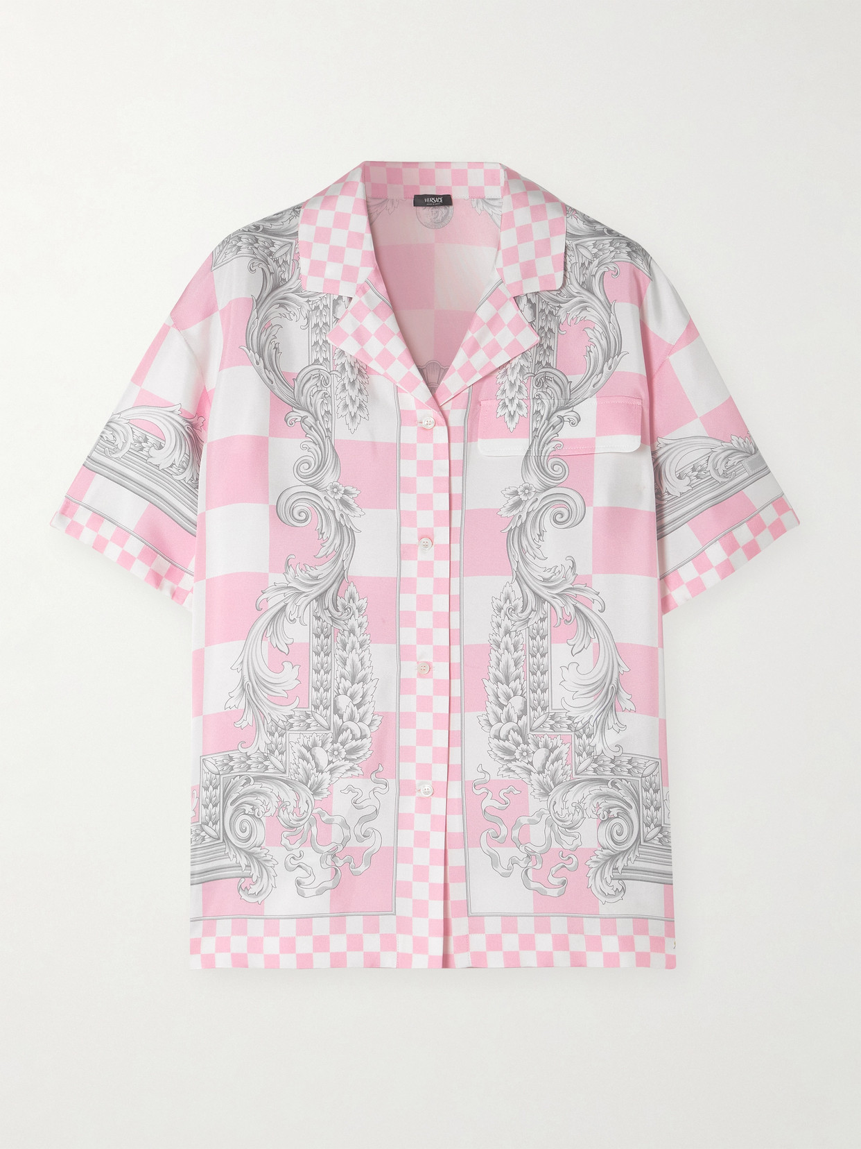 Versace Printed Silk-satin Twill Shirt In Pink