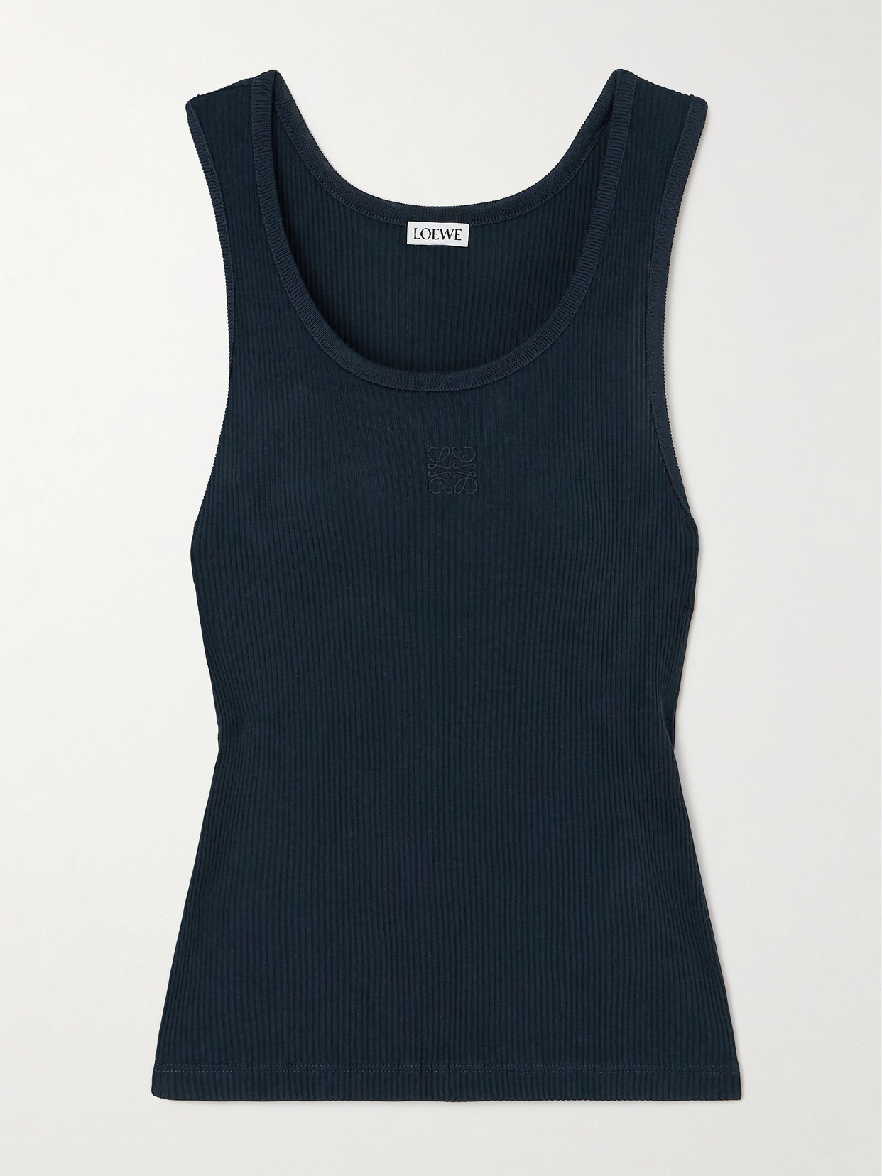 Loewe Embroidered Ribbed Silk Tank In Blue