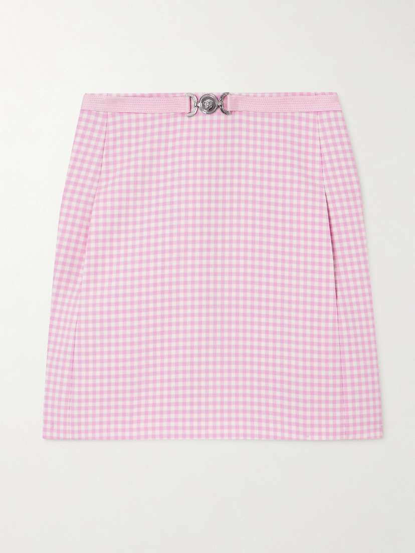 Versace Belted Checked Wool Mini Skirt