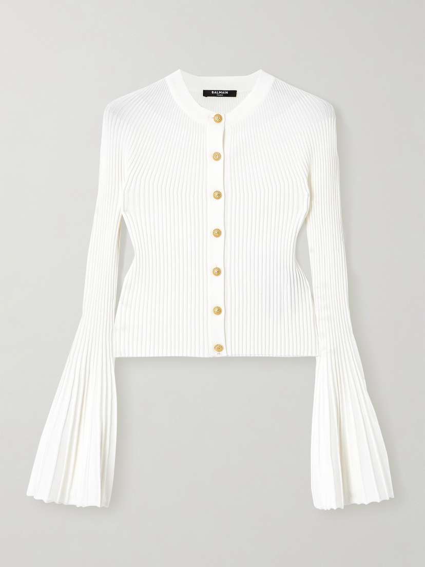 Balmain Pleated Ribbed-knit Cardigan