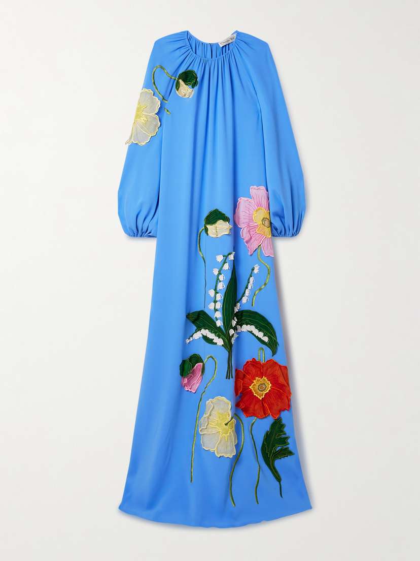 Oscar de la Renta Appliquéd Silk-blend Crepe Gown