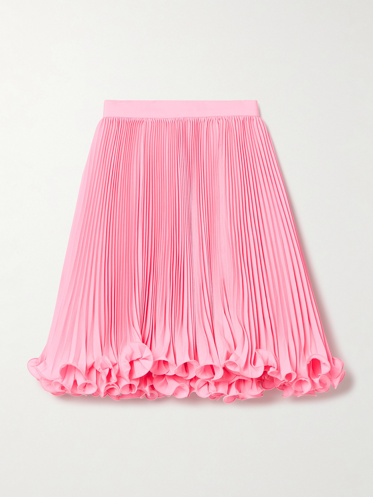 Shop Balmain Ruffled Plissé-satin Mini Skirt In Pink