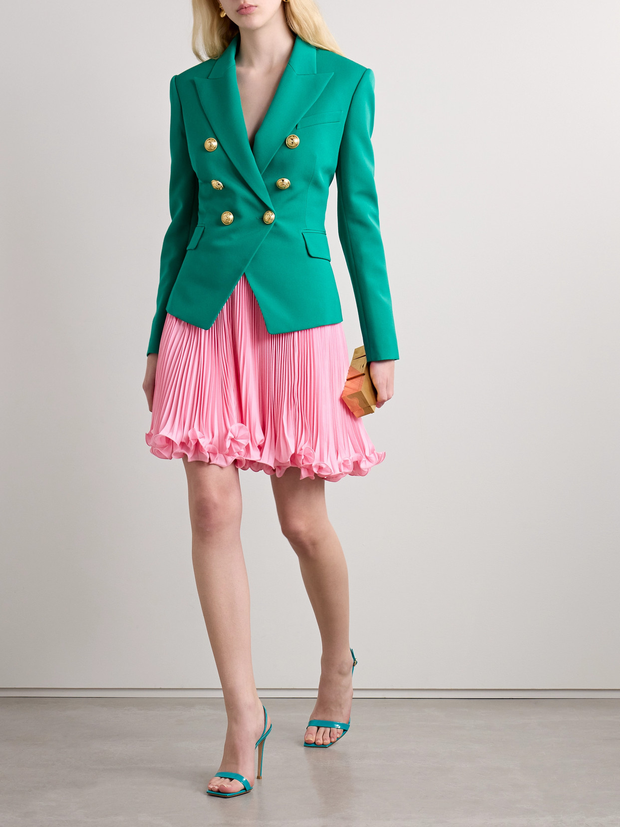 Ruffled Plissé-Satin Mini