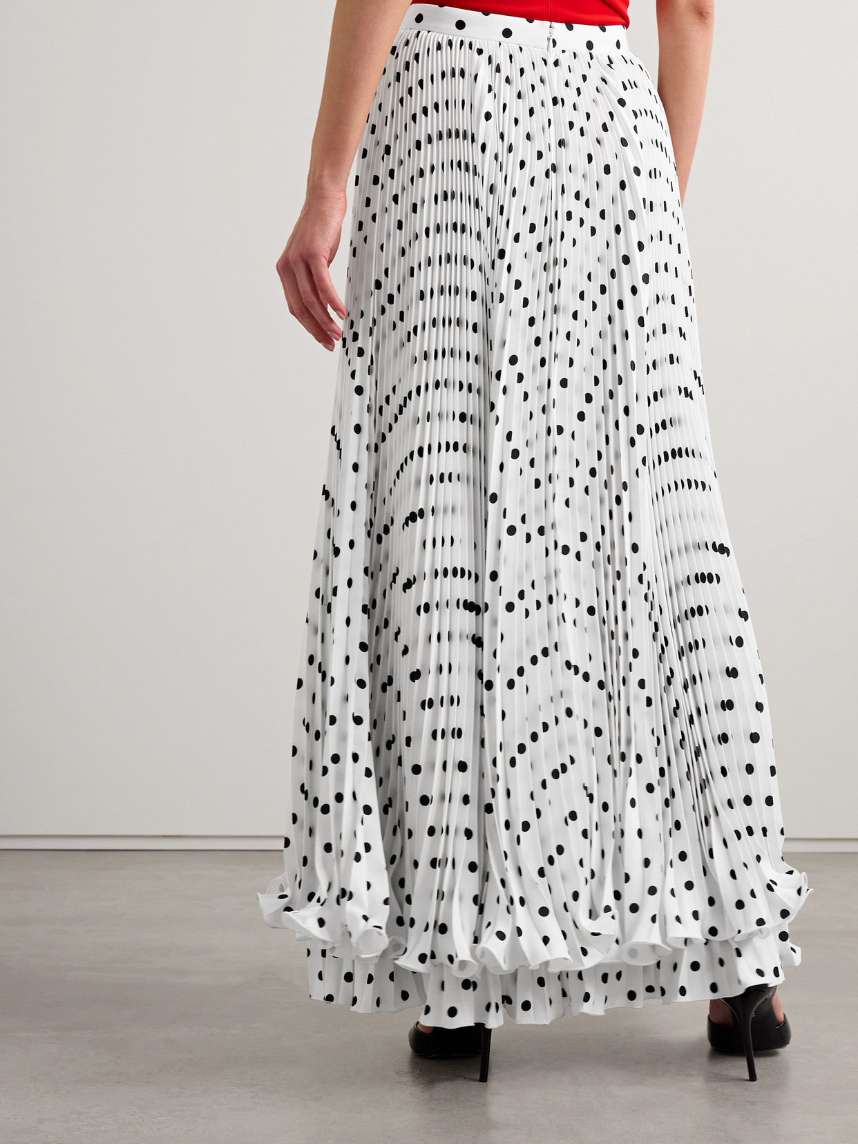 Balmain Ruffled Pleated Polka-dot Crepe Maxi Skirt In White