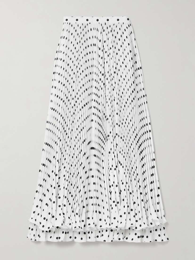 Balmain Ruffled Pleated Polka-dot Crepe Maxi Skirt