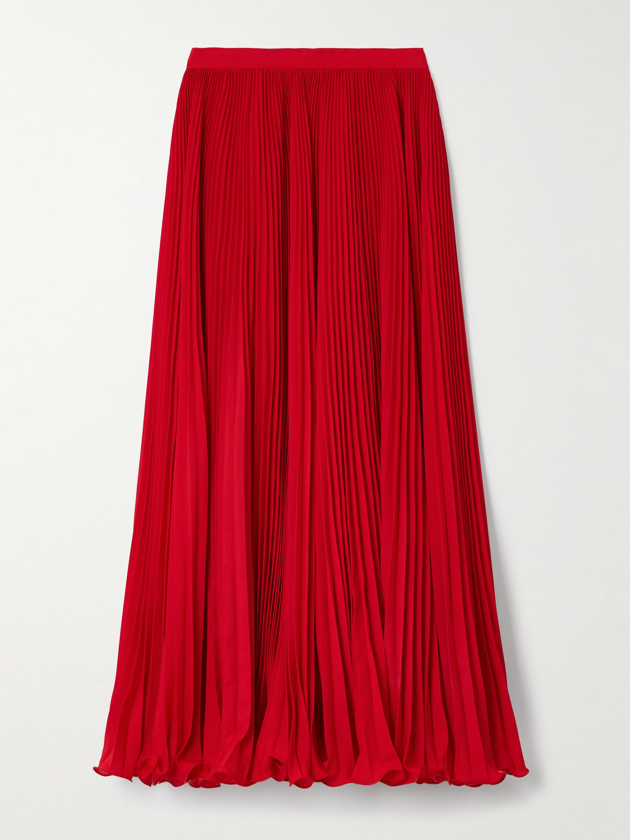 Shop Balmain Pleated Crepe Maxi Skirt In Red