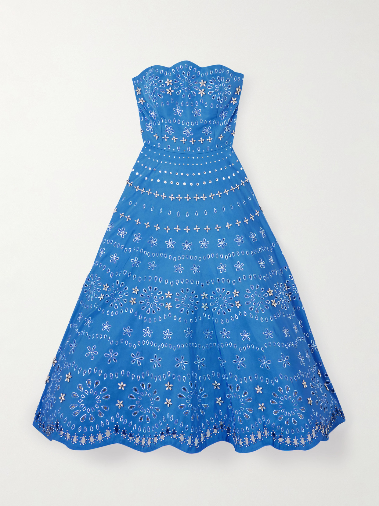 Oscar De La Renta Crystal-embellished Strapless Midi Dress In Cerulean