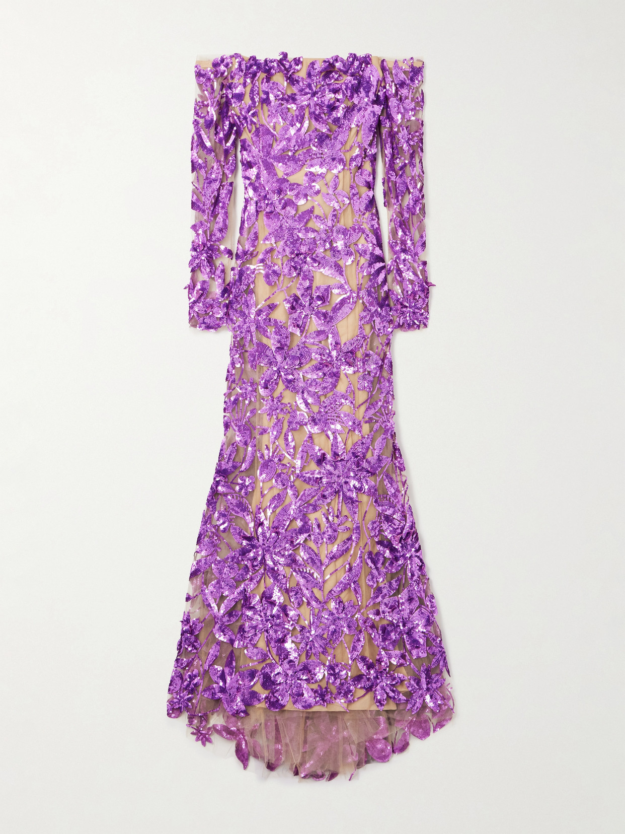 Oscar De La Renta Off-the-shoulder Sequined Tulle Gown In Purple