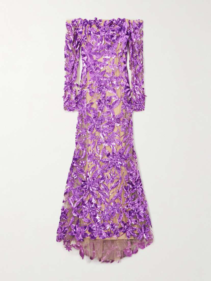 Oscar de la Renta Off-the-shoulder Sequined Tulle Gown