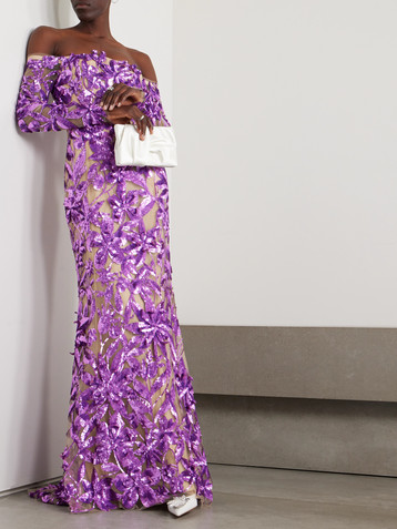 Oscar de la Renta Off-the-shoulder sequined tulle gown