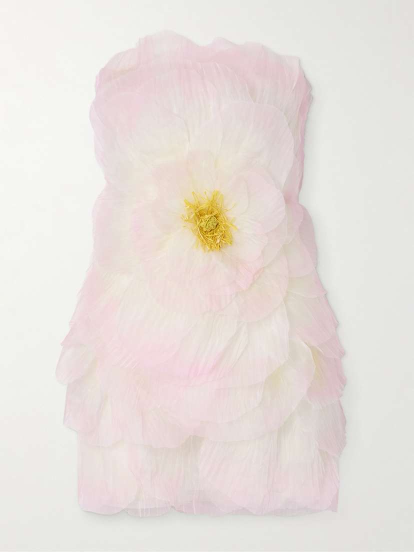 Oscar de la Renta Strapless Embellished Organza Mini Dress