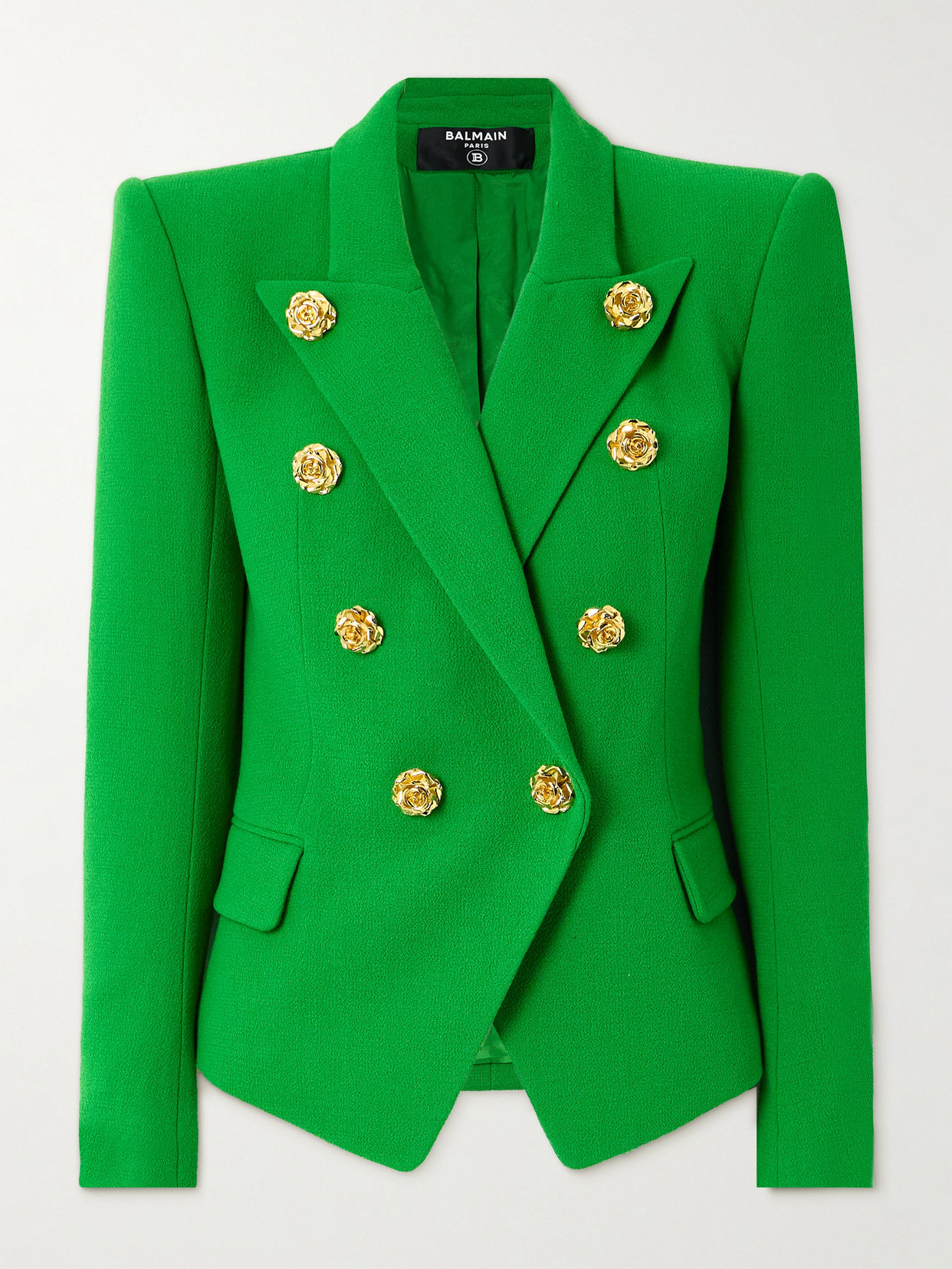 Balmain Embellished Wool Blazer In Green