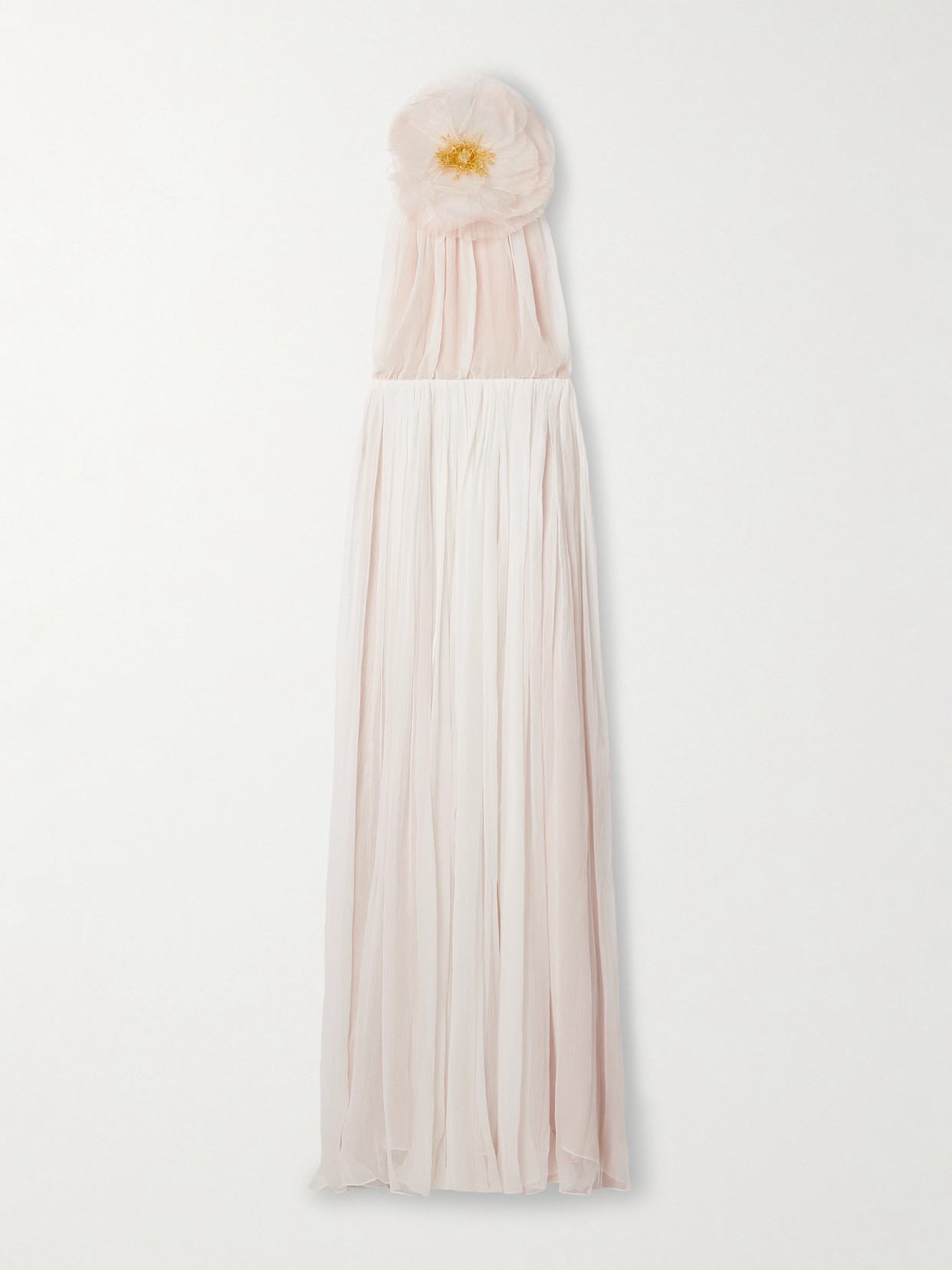 Oscar De La Renta Embellished Organza-trimmed Silk-crepon Halterneck Gown In Ecru